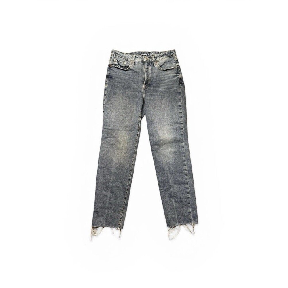 Old Navy Womens Size 8 OG Straight Jeans Blue Denim High Rise Raw Hem EUC
